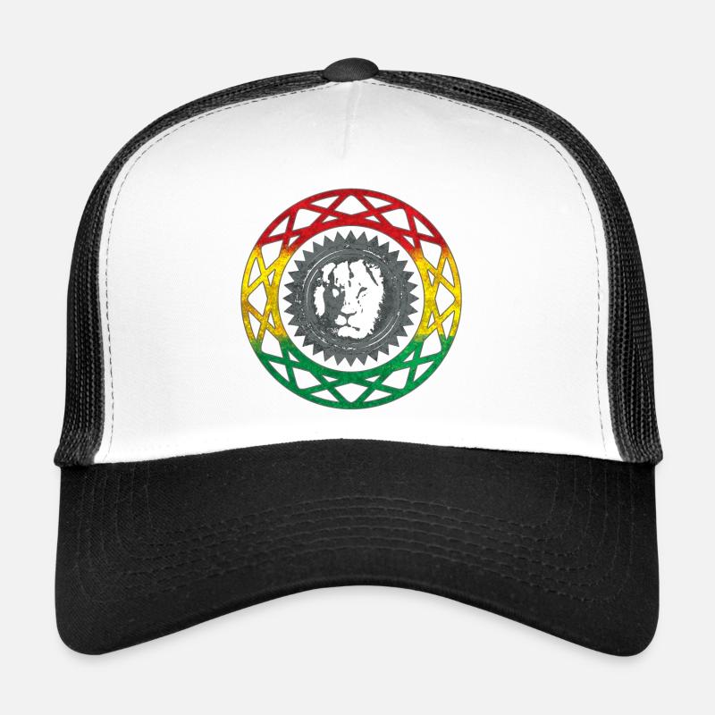 Löwengesicht im Rasta-Mandala-Stil - Trucker Cap - Weiß/Schwarz