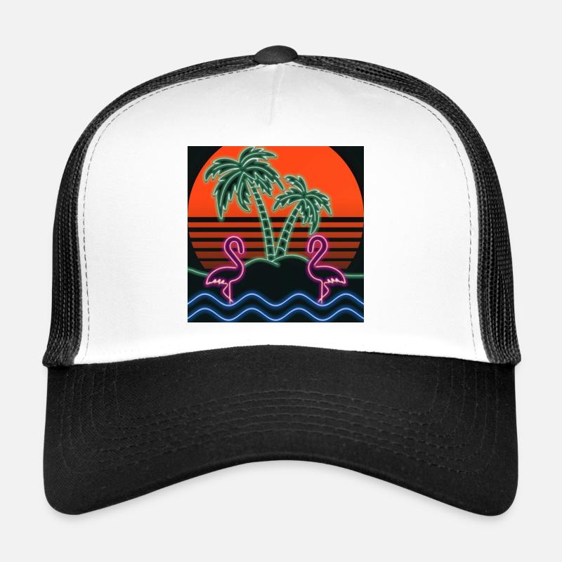 Neon Flamingo Island - Trucker Cap - Weiß/Schwarz