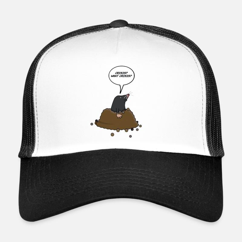 mask: the cute mole asks "Crisis? what crisis?" - Trucker Cap - white/black