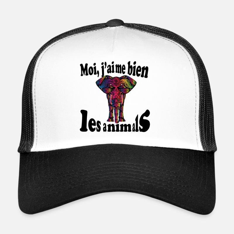 Moi, j aime bien les animals..elephant multicolore - Casquette trucker  - blanc/noir