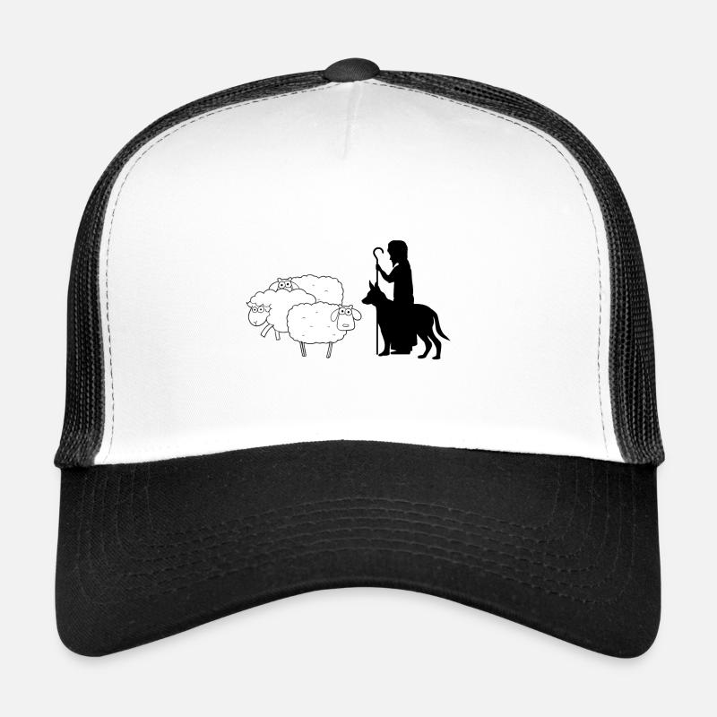 Schäfer mit Schäferhund und Schafen - Trucker Cap - Weiß/Schwarz