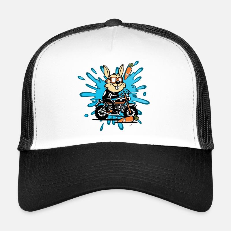 Hase Kaninchen Motorrad Geschenk - Trucker Cap - Weiß/Schwarz