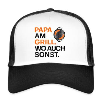 Grillen - Grillmeister - Grillkönig - Papa - Trucker Cap - Weiß/Schwarz - Vorne