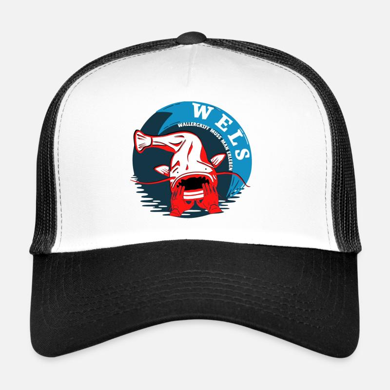 Angeln Wels WALLERGRIFF MUSS MANN ERLEBEN - Trucker Cap - Weiß/Schwarz