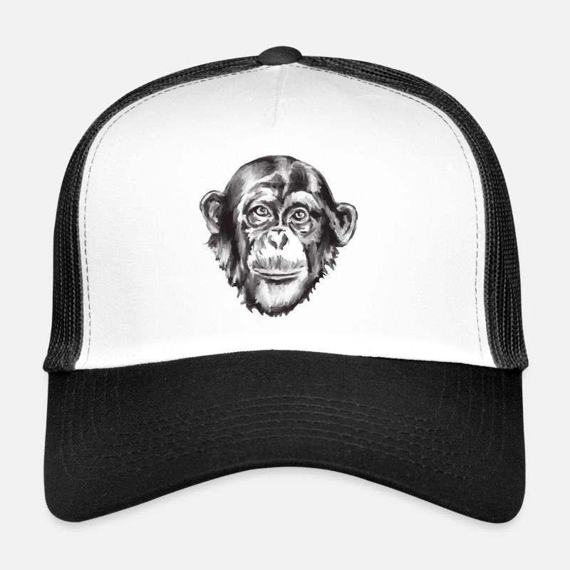 Schimpansen Porträt Graustufen - Trucker Cap - Weiß/Schwarz
