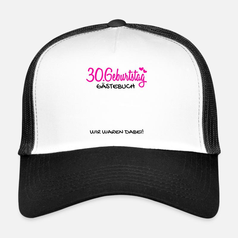 30 Geburtstag Gästebuch Deko Geschenk - Trucker Cap - Weiß/Schwarz