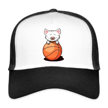 Katze Basketball Kätzchen Babykatze Cat weisse - Trucker Cap - Weiß/Schwarz - Vorne