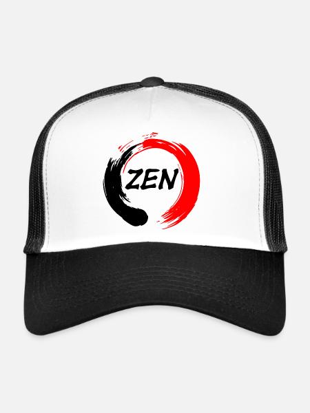 Zen écrit en enso zen cercle rouge et noir - Casquette trucker  - blanc/noir - Devant