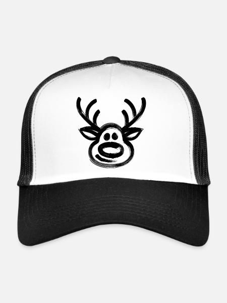 Noël Rennier visage Cerf - Casquette trucker  - blanc/noir - Devant
