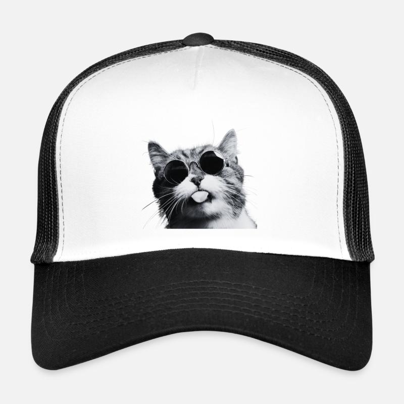 Chill Cat in Round Sunglasses - Trucker Cap - white/black