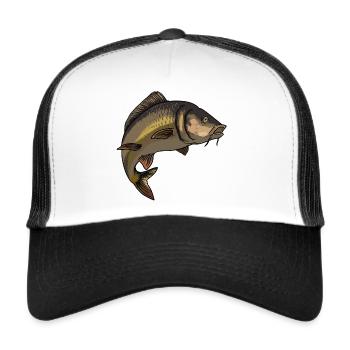 Schuppenkarpfen Karpfen Illustration Motiv - Trucker Cap - Weiß/Schwarz - Vorne