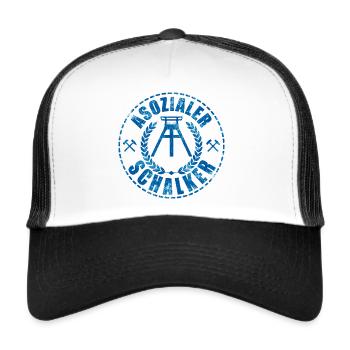 Asozialer Schalker | Gelsenkirchen Schalke - Trucker Cap - Weiß/Schwarz - Vorne