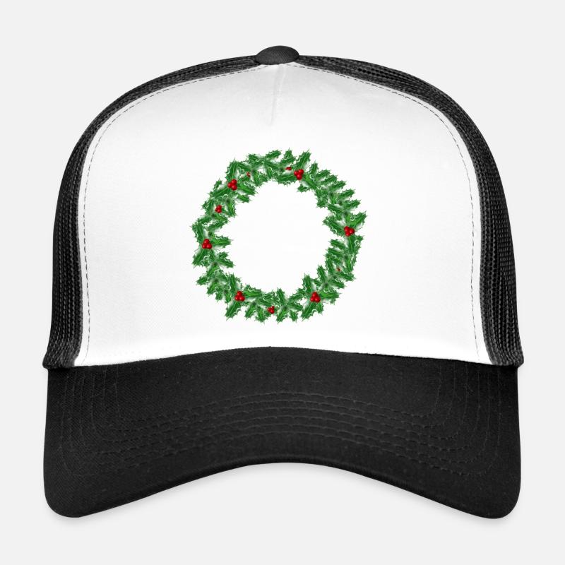 Couronne de Noël faite de branches de houx - Casquette trucker  - blanc/noir