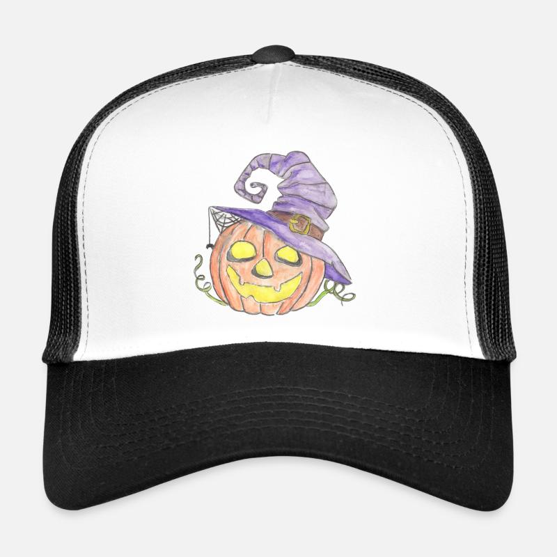 Watercolor pumpkin with witch hat - Trucker Cap - white/black