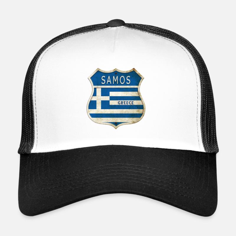 Samos Greece Coat of Arms Flags Design Trucker Cap