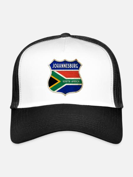 Johannesburg Afrique du Sud Armoiries Drapeaux Design - Casquette trucker  - blanc/noir - Devant