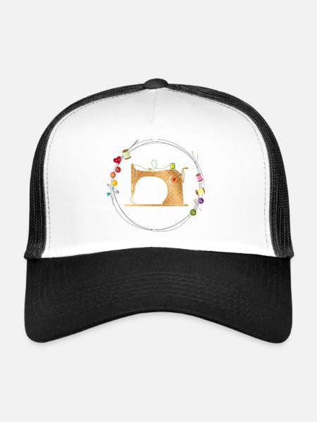 nostalgic colorful sewing machine with sewing accessories - Trucker Cap - white/black - Front