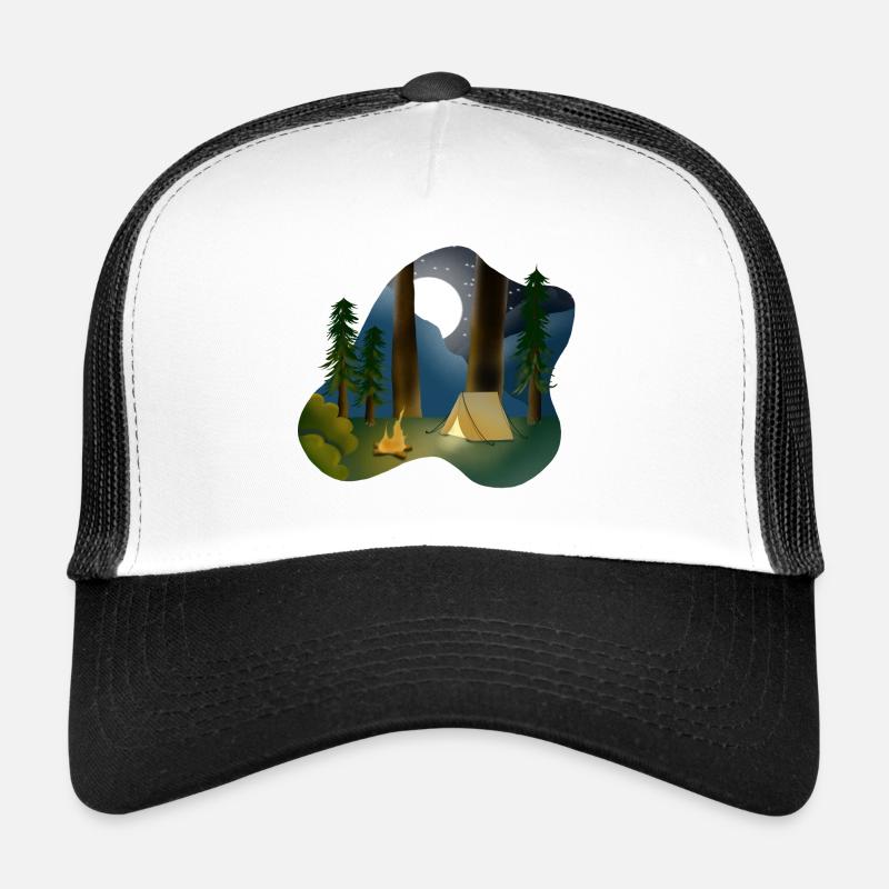 Moonlit night in forest camping - Trucker Cap - white/black