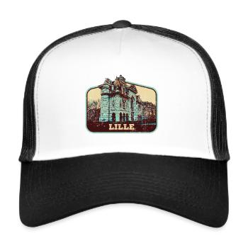 Badge retro, Lille France est ma ville natale - Casquette trucker  - blanc/noir - Devant