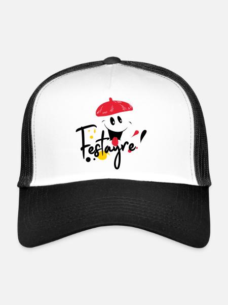 Festayre, béret et foulard rouge, faire la fête ! - Casquette trucker  - blanc/noir - Devant