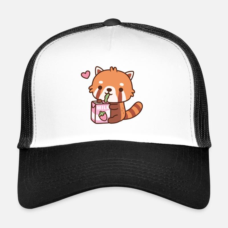 Mignon petit panda roux aime boire du lait Casquette trucker 