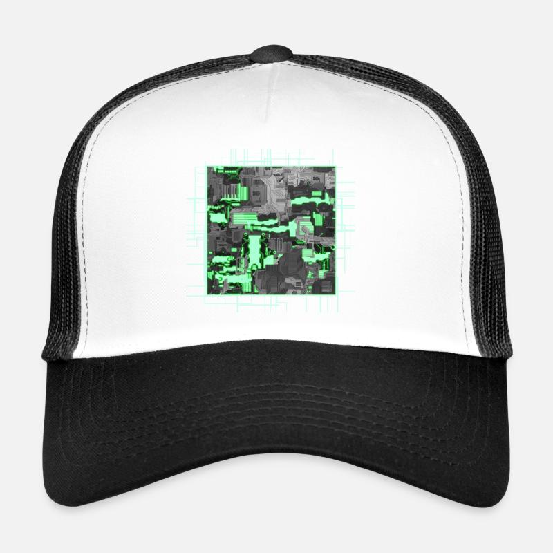 Green Stylized Motherboard - Trucker Cap - white/black