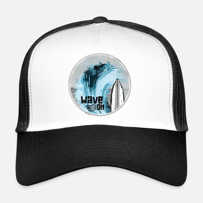 Vague de mer avec design de planche de surf - Casquette trucker  - blanc/noir