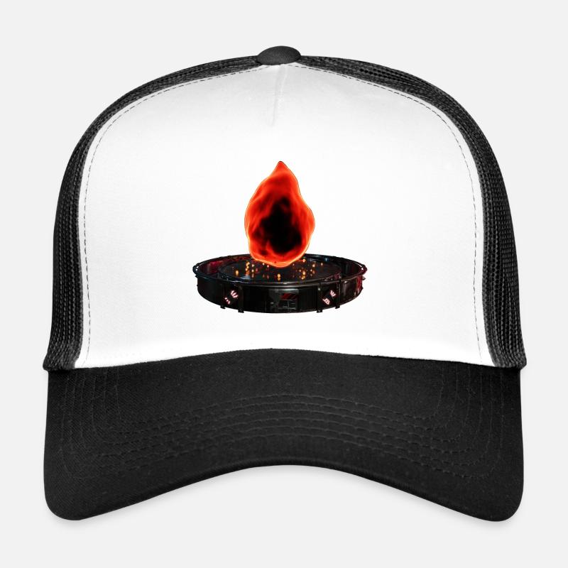 Stilisiertes Feuer in Sci-Fi-Plataform Trucker Cap