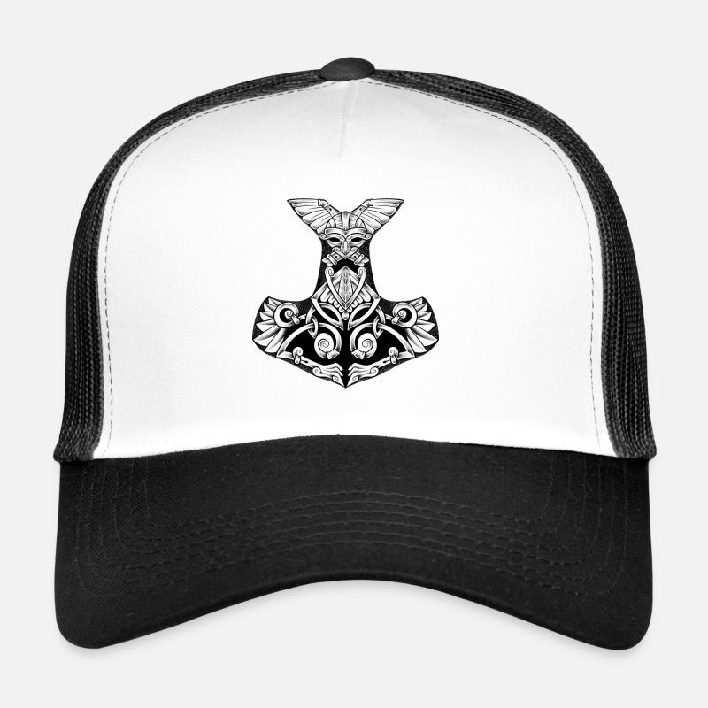Mjollnir, legendary Viking hammer dotwork tattoo Trucker Cap