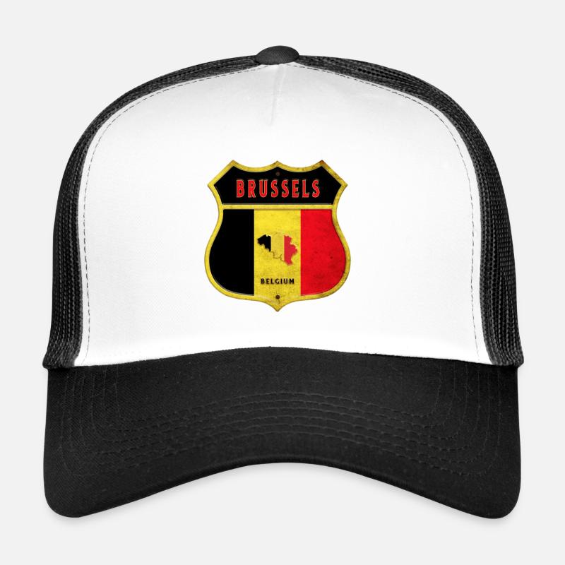 Brüssel Belgien Wappen Flaggen Design - Trucker Cap - Weiß/Schwarz