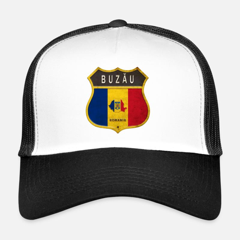 Buzău Rumänien Wappen Design - Trucker Cap - Weiß/Schwarz