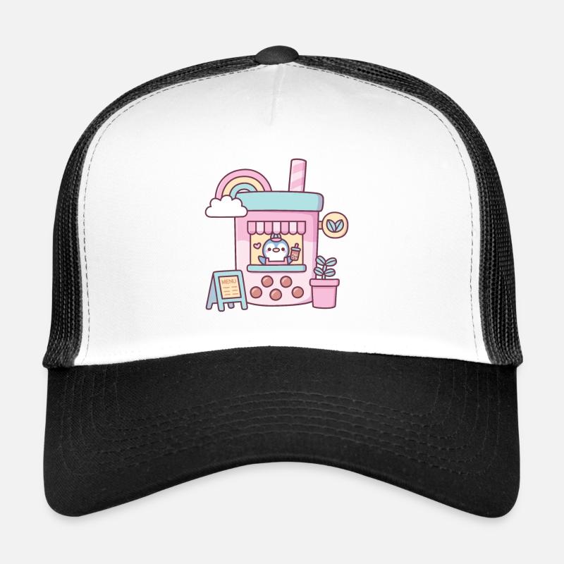 Cute Penguin Running Bubble Tea Cafe Trucker Cap