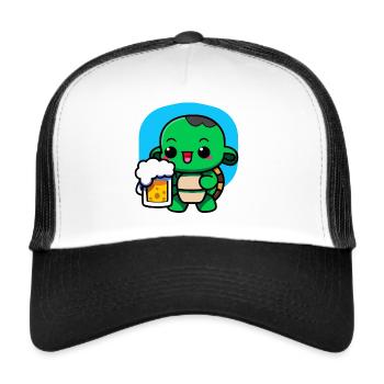 Tortue Bière Kawai - Casquette trucker  - blanc/noir - Devant