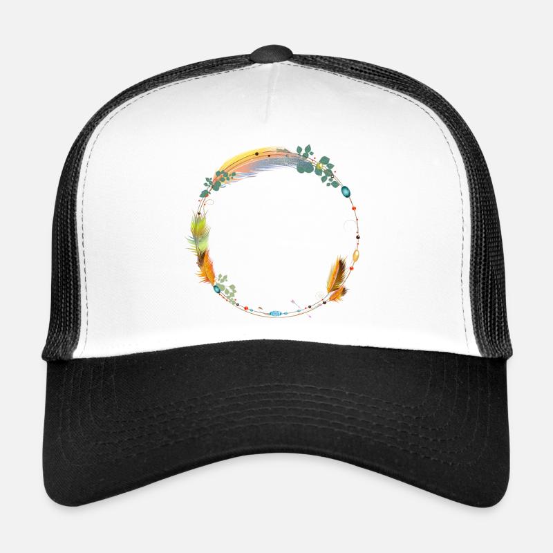 delicate frame made of feathers and ethno symbols Trucker Cap