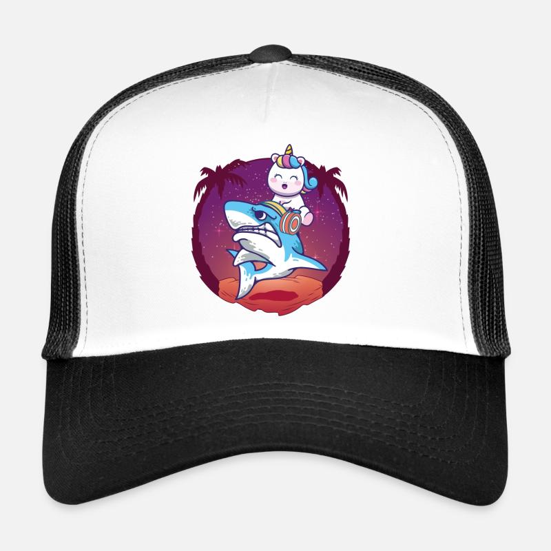 Unicorn Riding a Shark - Trucker Cap - white/black