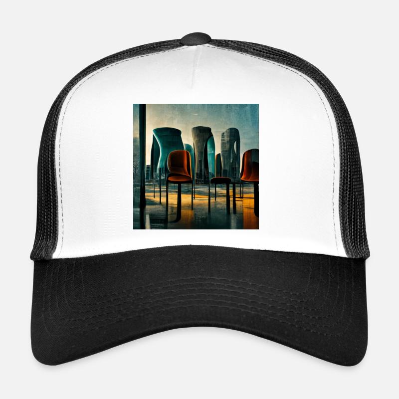 futuristische Stadtszene - Trucker Cap - Weiß/Schwarz