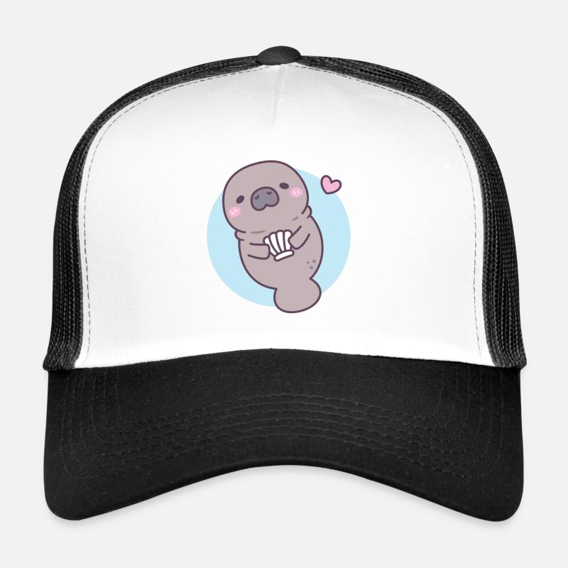 Cute Manatee Holding Clam Seashell Trucker Cap