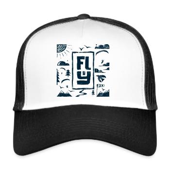 FLY Outdoor Adventure Paragliding Vintage - Trucker Cap - Weiß/Schwarz - Vorne