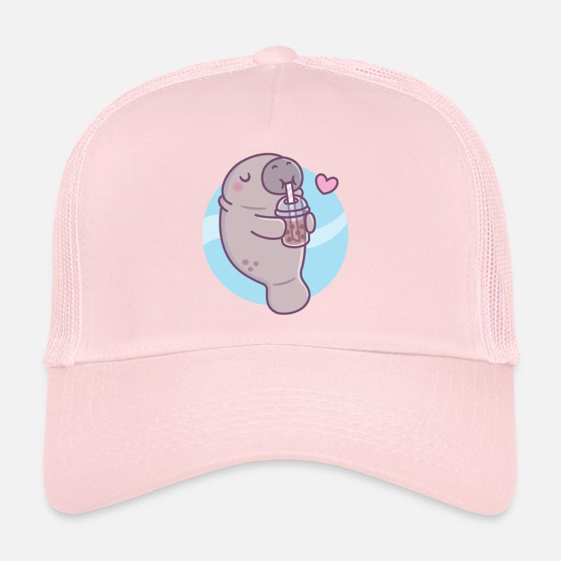 Cute Manatee Loves Drinking Bubble Tea Trucker Cap