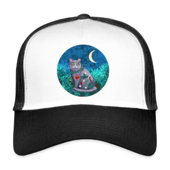 Chat de nuit chat et lune - Casquette trucker  - blanc/noir - Devant