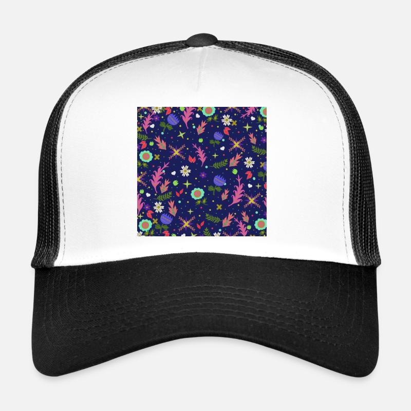 all over prints mädchen, kindliches Blumenmuster - Trucker Cap - Weiß/Schwarz