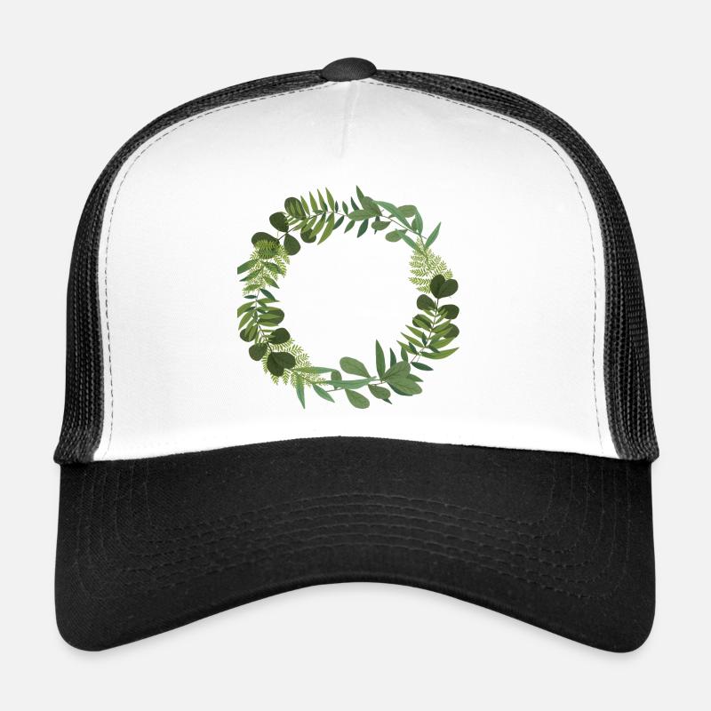 Couronne verte de feuilles - Casquette trucker  - blanc/noir