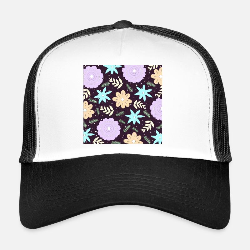 all over prints mit blumen, pastell blumenmuster - Trucker Cap - Weiß/Schwarz