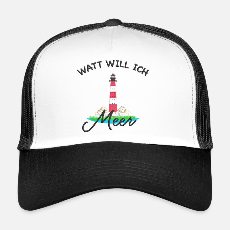 Westerhever Leuchtturm Nordsee, Watt will ich Meer - Trucker Cap - Weiß/Schwarz