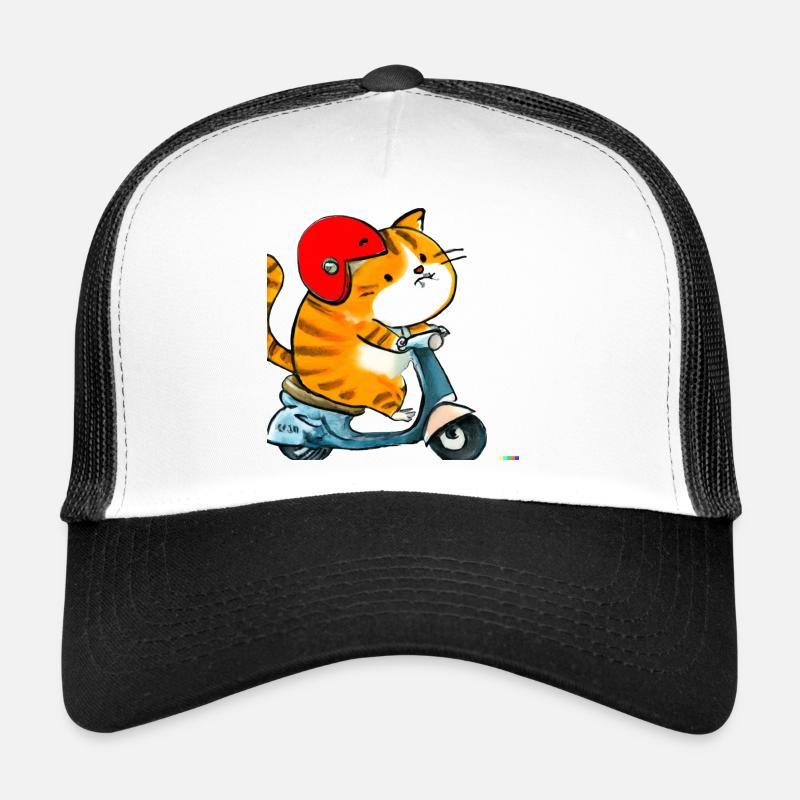 A cat riding a motorcycle Trucker Cap