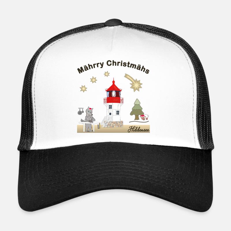 Hiddensee, Leuchtturm Gellen, Weihnachten, Wolf - Trucker Cap - Weiß/Schwarz