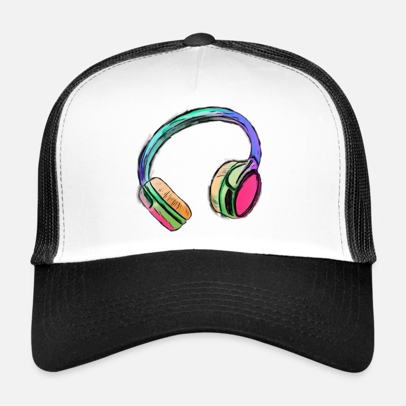 Kopfhörer - bunte Kunst - farbenfroh - Trucker Cap - Weiß/Schwarz