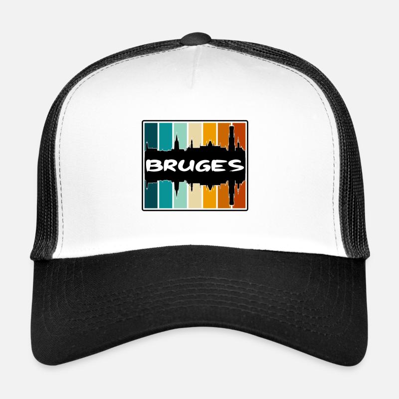Brügge Belgien Skyline Silhouette Reise Souvenir - Trucker Cap - Weiß/Schwarz