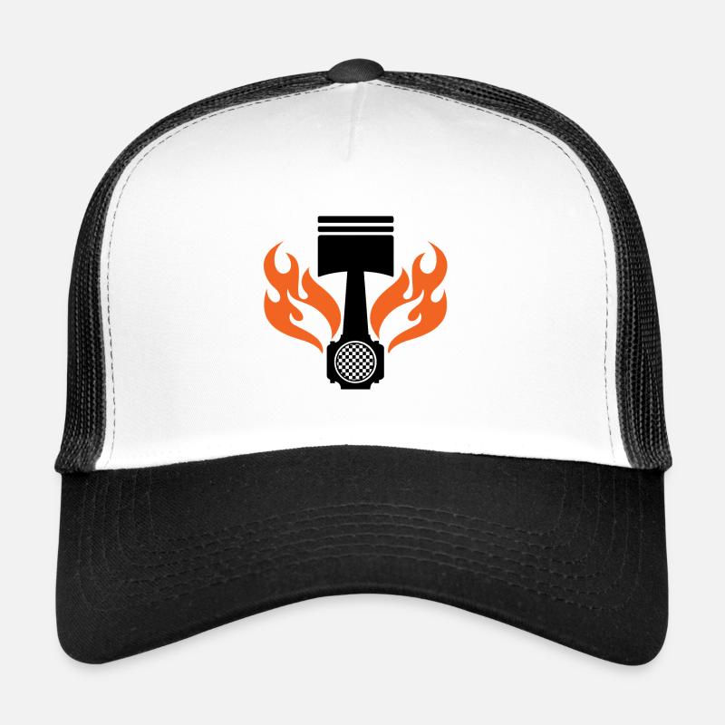 Flammenkolben - Auto Auto Rennen - Auto Auto Fenster - Trucker Cap - Weiß/Schwarz