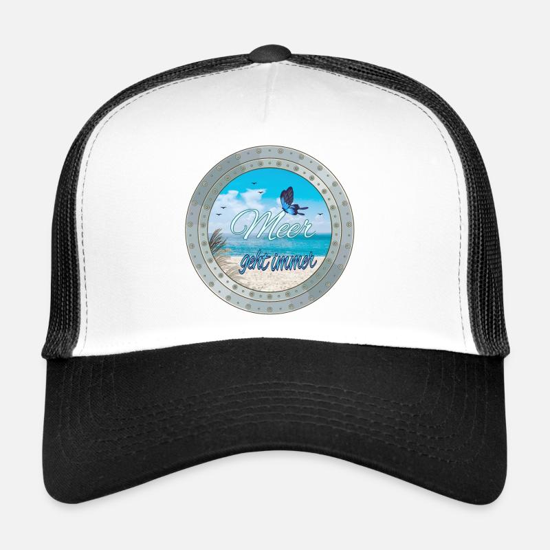 Meer geht immer – Strandlook - Trucker Cap - Weiß/Schwarz